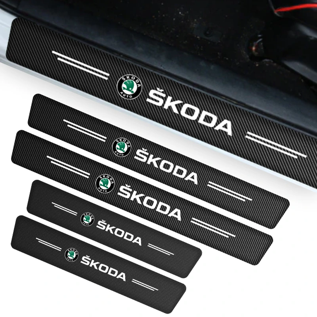 Защитная пленка накладка на пороги для шкода Skoda Черный Карбон ЗЕЛЕНЫЕ наклейки светоотражающие надписи - Фото 1 Защитная пленка накладка на пороги для шкода Skoda Черный Карбон ЗЕЛЕНЫЕ наклейки светоотражающие надписи - изображение 1