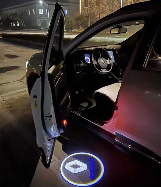 Штатная Led подсветка дверей Рено Renault Megane Koleos Laguna Espcase Latitude Talisman 2 штуки стеклянная линза проекция - изображение 6