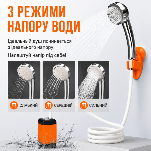 Портативный туристический душ 7500 mAh автономный походный с насосом на аккумуляторе для дачи и туризма - изображение 9