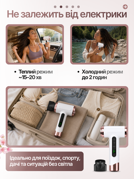 Дорожный беспроводной аккумуляторный фен для волос с теплым воздухом (FEN-200W) - изображение 4