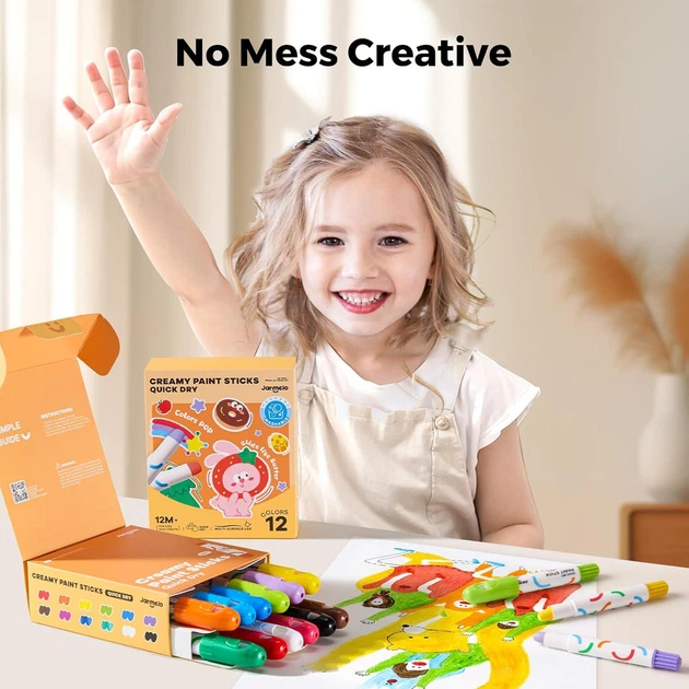 Фарби-стіки Jar Melo 12 кольорів Paint sticks (дитячі крайони для малювання, швидковисихаючі, водорозчинні, змивні) - Фото 2 Фарби-стіки Jar Melo 12 кольорів Paint sticks (дитячі крайони для малювання, швидковисихаючі, водорозчинні, змивні) - зображення 2
