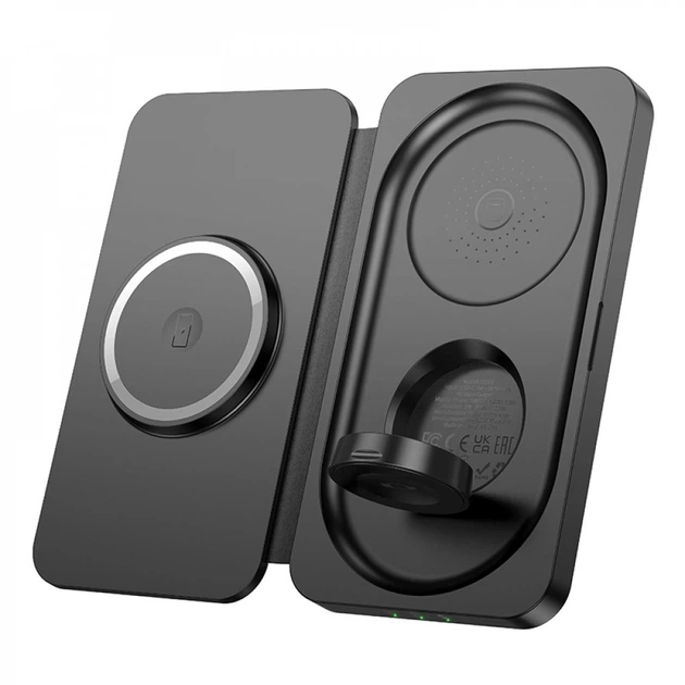 Магнітна бездротова зарядка 3 в 1 Hoco CQ13 для смартфона / AirPods / iWatch — Black (781900) - зображення 2