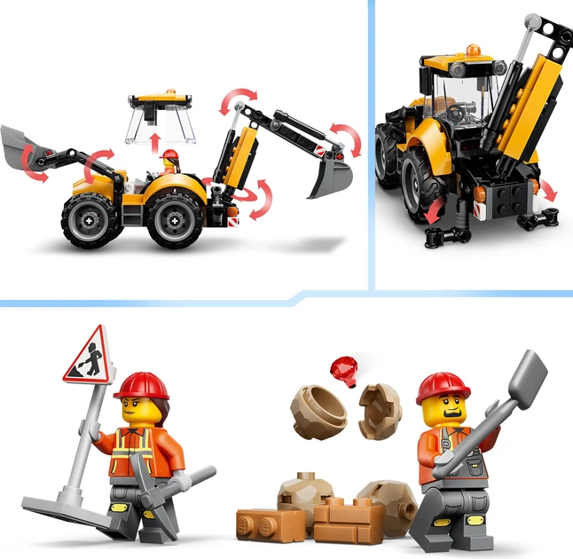 Zestaw klocków LEGO City Żółta koparko-ładowarka 301 element (60480) - obraz 6