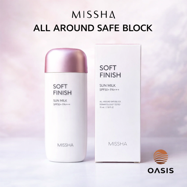Сонцезахисне молочко для чутливої шкіри MISSHA All Around Safe Block SPF50+ PA++++, 70 мл — м’який захист та комфорт - Фото 1 Сонцезахисне молочко для чутливої шкіри MISSHA All Around Safe Block SPF50+ PA++++, 70 мл — м’який захист та комфорт - изображение 1
