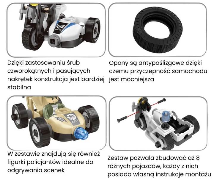 Klocki Konstrukcyjne Woopie STEAM Zbuduj Pojazdy Policyjne 8w1 (46645) (5906280656645) - obraz 3