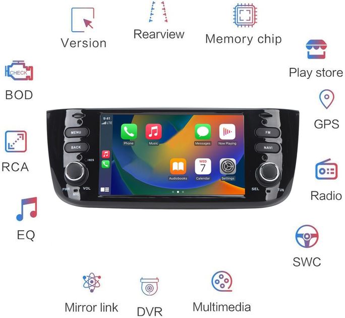 Автомагнитола Android 13 для Fiat Linea Punto EVO 2012-2015: 6.2" IPS, 2/64GB, CarPlay, Android Auto, GPS, WiFi, Камера 1080p - изображение 3