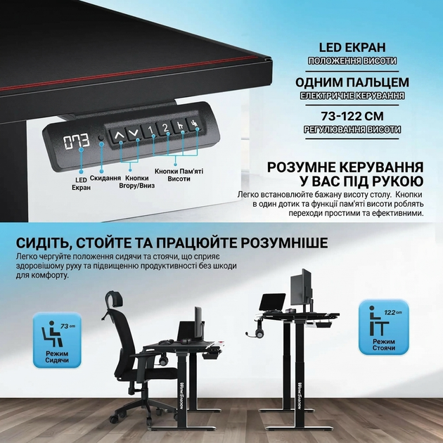 Игровой компьютерный стол для геймера Fantech DW114 с регулировкой высоты электрическим приводом режимом памяти и RGB подсветкой - Фото 6 Игровой компьютерный стол для геймера Fantech DW114 с регулировкой высоты электрическим приводом режимом памяти и RGB подсветкой - изображение 6
