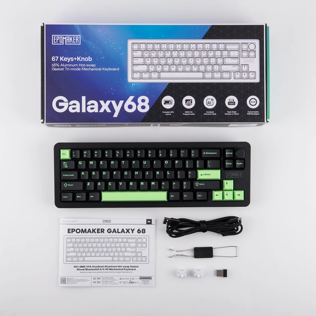Беспроводная механическая клавиатура Epomaker Galaxy 68 Black, из алюминиевого корпуса, 65%, RGB подсветки, 2.4G/Bluetooth/USB - Фото 4 Беспроводная механическая клавиатура Epomaker Galaxy 68 Black, из алюминиевого корпуса, 65%, RGB подсветки, 2.4G/Bluetooth/USB - изображение 4