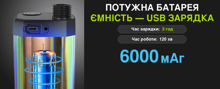 Портативный душ с насосом 6000 mAh, черный (аккумуляторный) - Фото 3 Портативный душ с насосом 6000 mAh, черный (аккумуляторный) - изображение 3