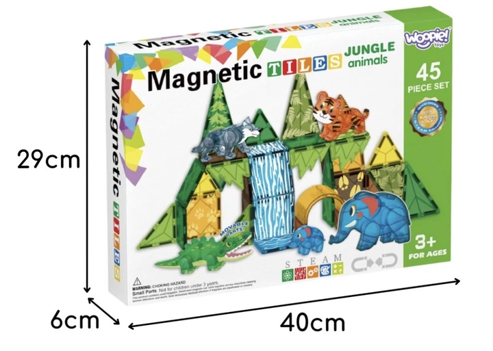 Klocki Magnetyczne 3D Woopie Zestaw Edukacyjny Zwierzęta Dżungli 45 elementy (45860) (5906280655860) - obraz 7