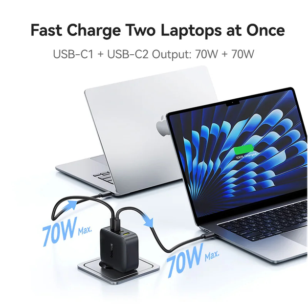 Сетевое зарядное устройство Baseus GaN EnerFill FH11 2Type-C+USB 140W E0121J Black - Фото 5 Сетевое зарядное устройство Baseus GaN EnerFill FH11 2Type-C+USB 140W E0121J Black - изображение 5