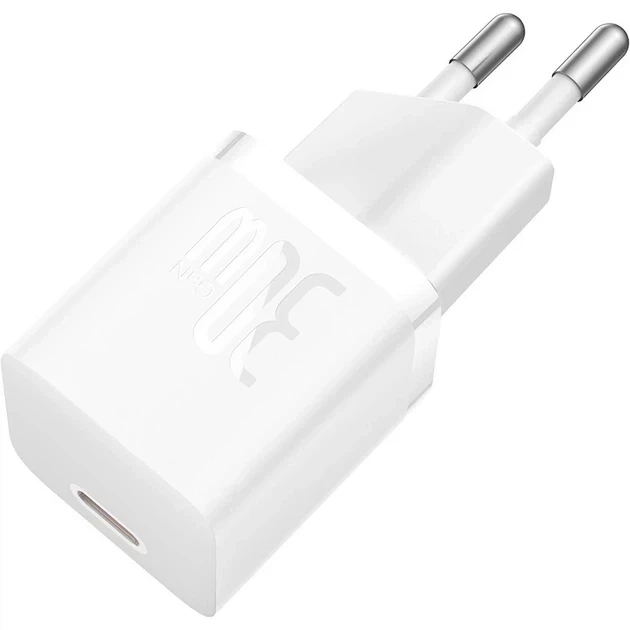 Сетевое зарядное устройство Baseus GaN5 Mini Fast Charger 1Type-C 30W+ Cable Type-C to Type-C 100W 1m P10110902213-00 White - Фото 4 Сетевое зарядное устройство Baseus GaN5 Mini Fast Charger 1Type-C 30W+ Cable Type-C to Type-C 100W 1m P10110902213-00 White - изображение 4