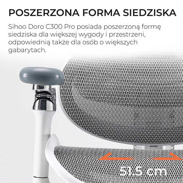 Fotel biurowy SIHOO DORO C300 Pro Mesh White (DORO-C300-PRO-M102) - obraz 10