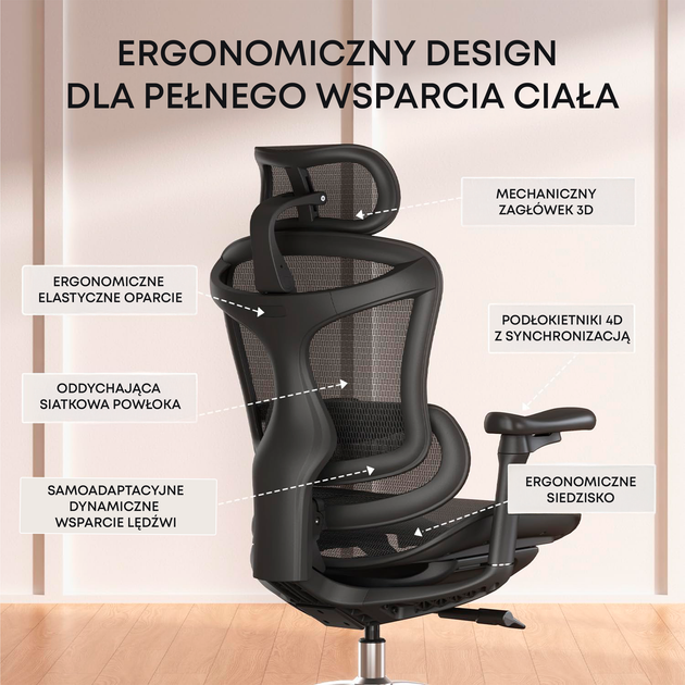 Fotel biurowy SIHOO DORO C300L Mesh Black (DORO-C300L-A3-101) - obraz 7