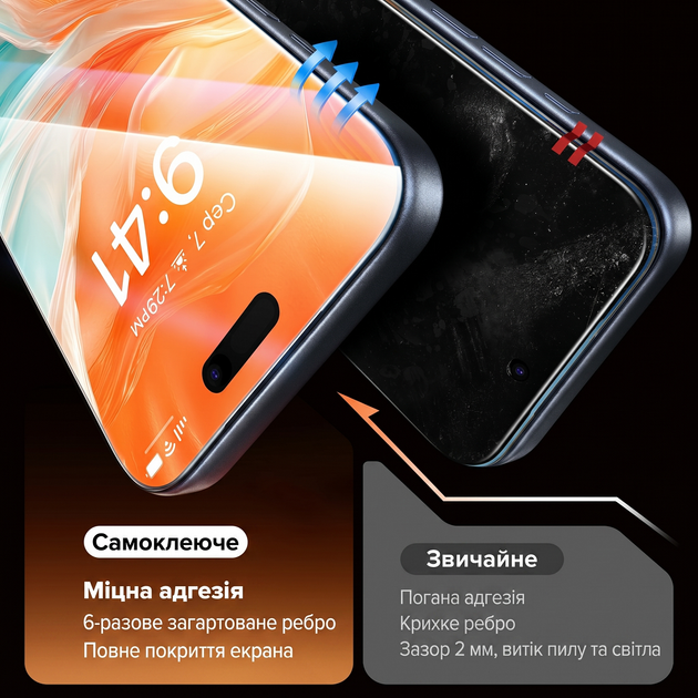 Захисне скло антишпигун на iphone 14 pro max самоклеюче на весь екран з олеофобним покриттям 9D Shieldy - зображення 3
