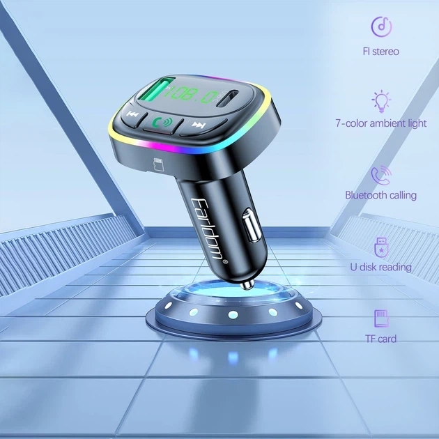 Автомобильный FM модулятор MP3 с быстрой зарядкой 3.1A (USB + USB-C) — Earldom ET-M104 Black (778354) - изображение 4