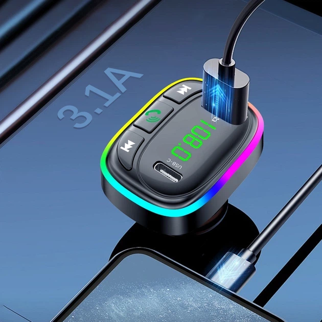 Автомобильный FM модулятор MP3 с быстрой зарядкой 3.1A (USB + USB-C) — Earldom ET-M104 Black (778354) - изображение 5
