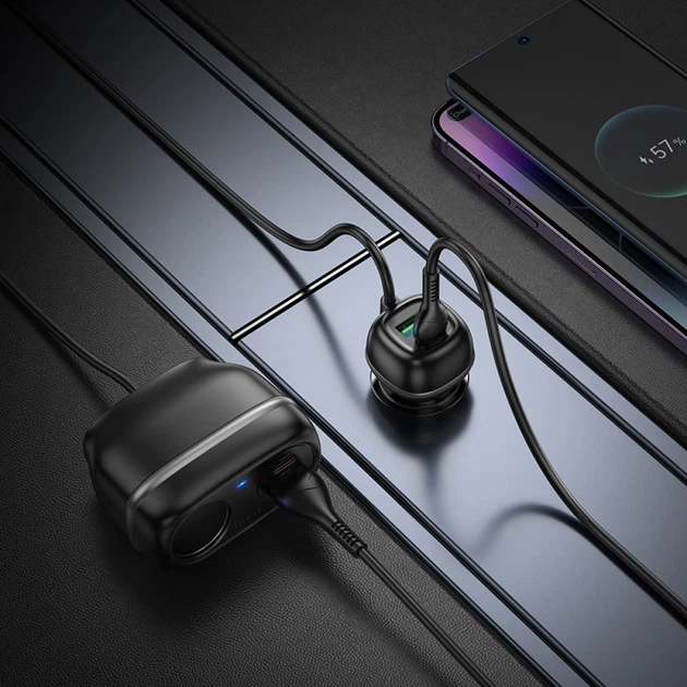 Разветвитель прикуривателя 2 гнезда + 4 USB (2×USB-C PD 30W + 2×USB-A) Hoco Z59A Black (785050) - изображение 4