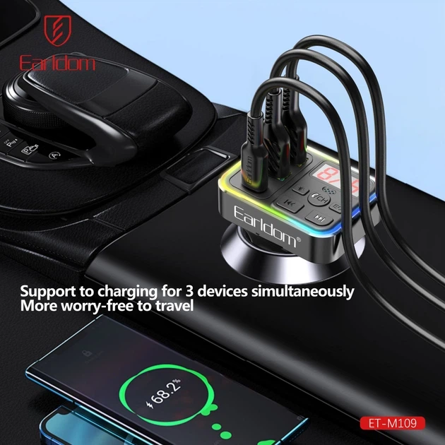 FM модулятор MP3 с двумя USB и Type-C — Earldom ET-M109 Black (788335) - изображение 5