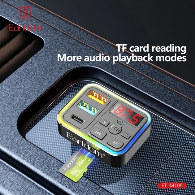 FM модулятор MP3 с двумя USB и Type-C — Earldom ET-M109 Black (788335) - изображение 7
