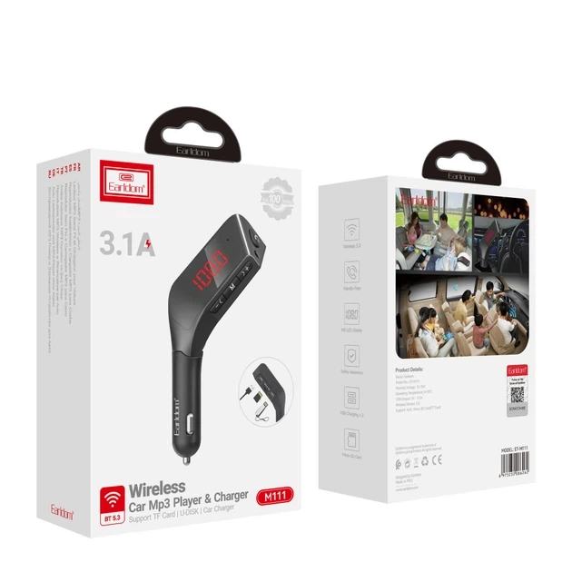 FM модулятор MP3 с Bluetooth 5.3 и двумя USB — Earldom ET-M111 Black (786272) - изображение 2