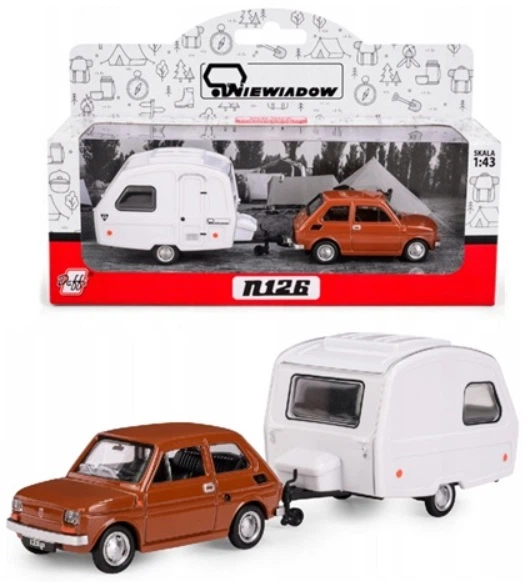 Model kolekcjonerski Daffi Fiat 126p + Przyczepa Kempingowa Niewiadow 1:43 K‑605 Brązowy (5905422116054) - obraz 2