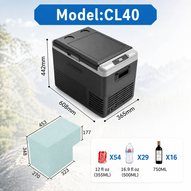 Автомобильный компрессорный холодильник Alpicool CL40G LG 37 л двухкамерный холодильник с морозильной функцией до -20°C - изображение 5