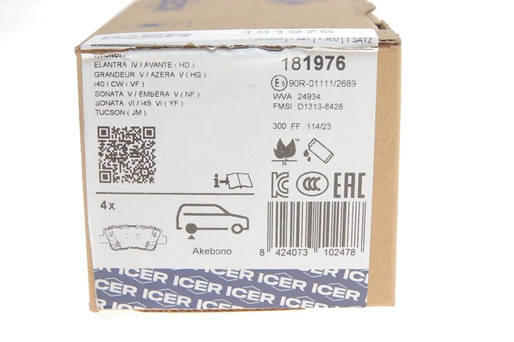 Гальмівні колодки ICER 181976 Hyundai Sonata, I40, Tucson, Veloster, Elantra; SsangYong Korando, Actyon; KIA Optima, Soul 48413341A0, 583020AA10, 583022EA31 - Фото 11 Гальмівні колодки ICER 181976 Hyundai Sonata, I40, Tucson, Veloster, Elantra; SsangYong Korando, Actyon; KIA Optima, Soul 48413341A0, 583020AA10, 583022EA31 - зображення 11