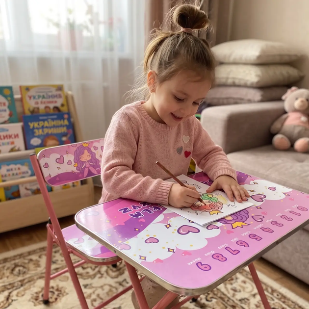 Детский столик Bambi X-399 складной 60×40 см фиолетовый для рисования и игр - Фото 2 Детский столик Bambi X-399 складной 60×40 см фиолетовый для рисования и игр - изображение 2