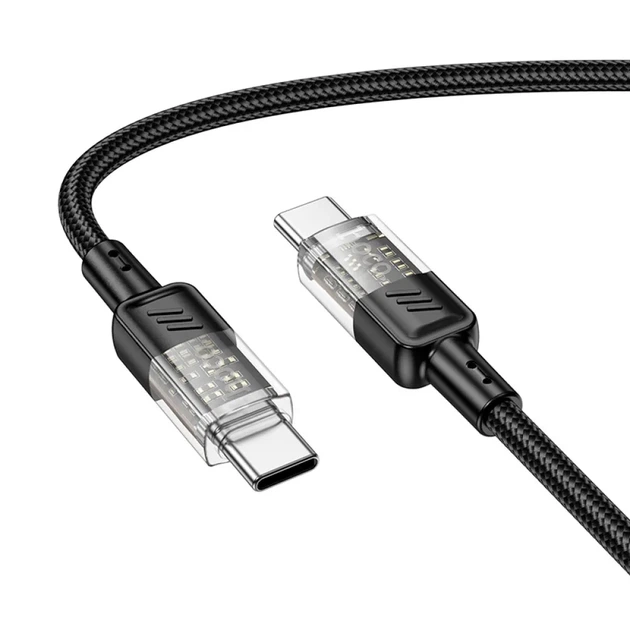 Кабель HOCO U129 Spirit USB Type-C to USB Type-C 60W, прозрачный кабель для быстрой зарядки и передачи данных, 1.2 м, черный - Фото 1 Кабель HOCO U129 Spirit USB Type-C to USB Type-C 60W, прозрачный кабель для быстрой зарядки и передачи данных, 1.2 м, черный - изображение 1