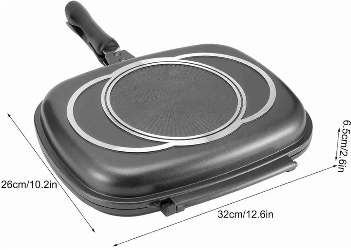Сковорода гриль подвійна 32 см, / Антипригарна сковорідка гриль Double grill Pan (L) - зображення 6