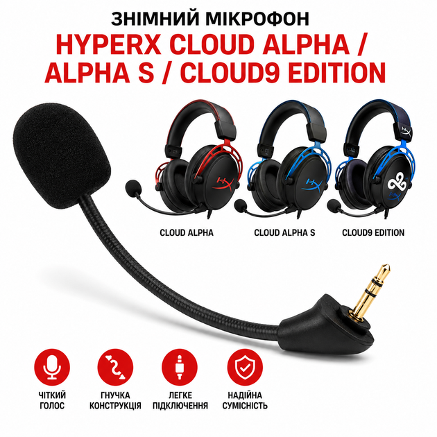 Микрофон для наушников HyperX Cloud Alpha / Alpha S / Cloud9 Edition - Фото 1 Микрофон для наушников HyperX Cloud Alpha / Alpha S / Cloud9 Edition - изображение 1
