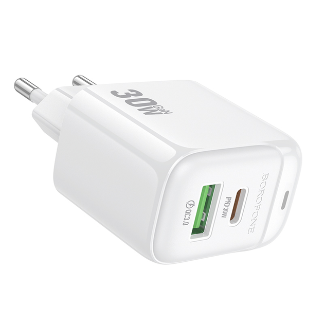 Мережевий зарядний пристрій BOROFONE BAS45A Potential PD30W+QC3.0 charger(EU) White - зображення 4