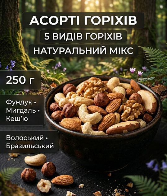 Асорті горіхів Власне виробництво фундук мигдаль кеш’ю волоський бразильський 250 г - Фото 9 Асорті горіхів Власне виробництво фундук мигдаль кеш’ю волоський бразильський 250 г - зображення 9