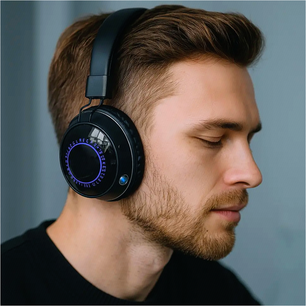 Бездротові Bluetooth-навушники Aerbes AB-EJ20 чорні накладні з LED-підсвіткою до 10 годин роботи - Фото 1 Бездротові Bluetooth-навушники Aerbes AB-EJ20 чорні накладні з LED-підсвіткою до 10 годин роботи - зображення 1