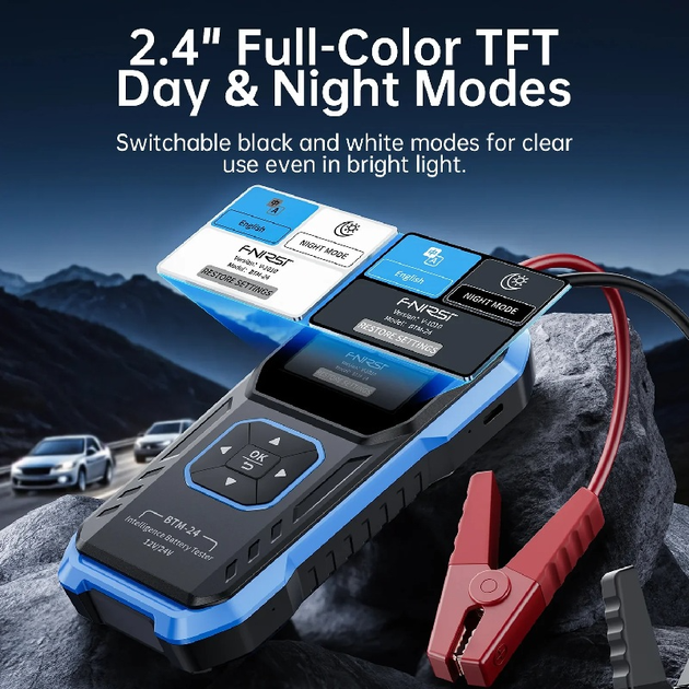 Тестер акумуляторів FNIRSI BTM-24 2000A CCA 12В/24В Багатофункціональний автомобільний тестер АКБ - Фото 6 Тестер акумуляторів FNIRSI BTM-24 2000A CCA 12В/24В Багатофункціональний автомобільний тестер АКБ - зображення 6