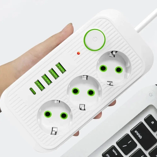 Мережевий фільтр-подовжувач 4 розетки 2 USB-A+1 USB Type-C довжина 3 метри білий - зображення 4