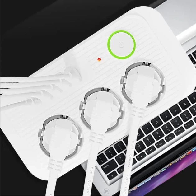 Мережевий фільтр-подовжувач 4 розетки 2 USB-A+1 USB Type-C довжина 3 метри білий - зображення 5