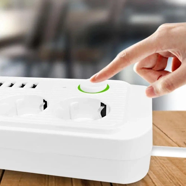 Мережевий фільтр-подовжувач 4 розетки 2 USB-A+1 USB Type-C довжина 3 метри білий - зображення 6