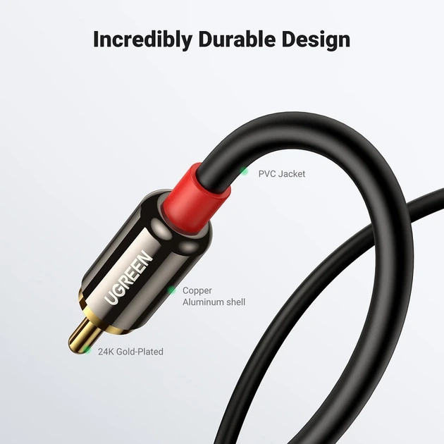 Аудіокабель UGREEN AV116 3.5mm Male to 2RCA Male, PVC, 5m Black - зображення 12