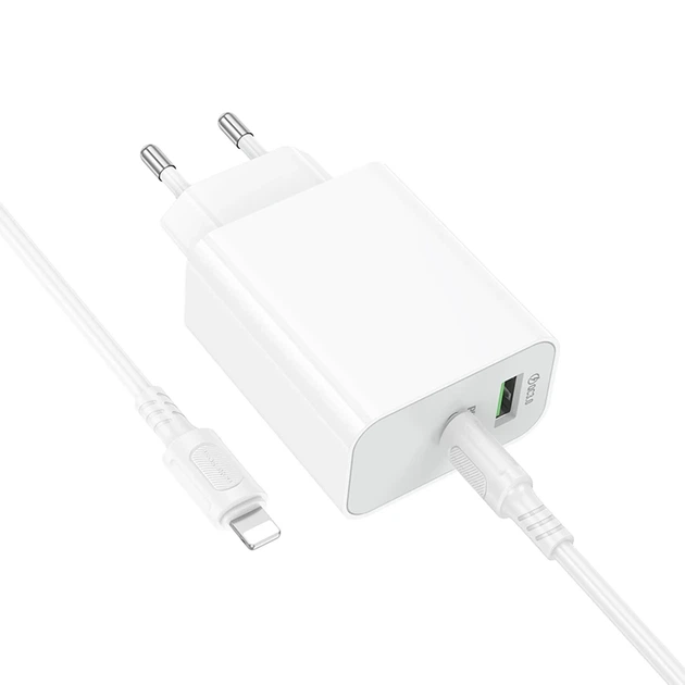 Мережевий зарядний пристрій з кабелем BOROFONE BA106A Stellar PD20W+QC3.0 charger set (C to iP) (EU) White - зображення 5