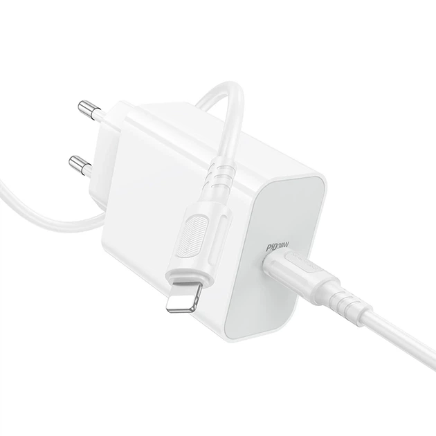 Мережевий зарядний пристрій BOROFONE BA107A Stellar single port PD30W charger set (C to iP) (EU) White - зображення 4