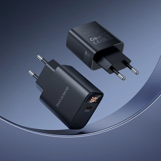 Мережевий зарядний пристрій BOROFONE BA97A Ilustre single-port PD30W charger with digital display (EU) Black - зображення 9