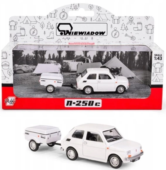 Model kolekcjonerski Daffi Fiat 126p + Przyczepa Niewiadow Krótka 1:43 K‑611 Biały (5905422116115) - obraz 2