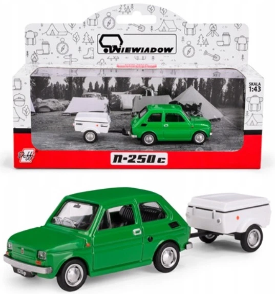 Model kolekcjonerski Daffi Fiat 126p + Przyczepa Niewiadow Krótka 1:43 K‑613 Zielony (5905422116139) - obraz 2