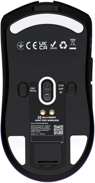 Миша Hator Hellyberry HM47 Pro RGB Wireless/Bluetooth/USB Black-Violet - зображення 10