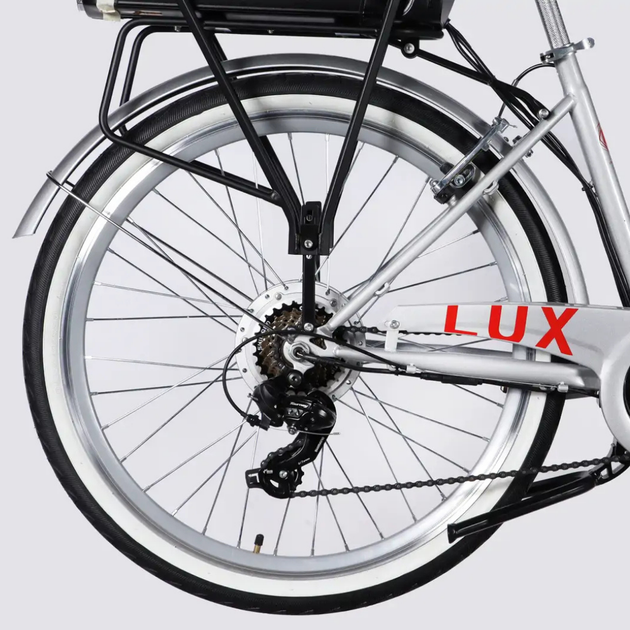 Велосипед з електроприводом 26" ST Dorozhnik eLUX Vbr FR рама-17" 36B 13А*г 500Вт срiблястий з амортизаційною вилкою - зображення 7