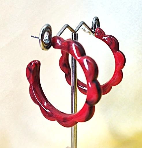 Женские сережки Ромашки Акрил jewelry Крарсные мраморные - изображение 4