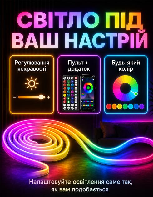Розумна світлодіодна стрічка 10 метрів ISSX-010 RGB з Bluetooth, водостійка, самоклеюча гірлянда, LED живлення від USB з додатком - зображення 4