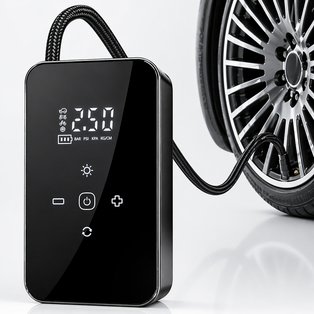 Авто компресор бездротовий портативний 5в1 з функцією Powerbank 6000 mAh 10.3 Bar автомобільний насос для коліс машини шин - зображення 2